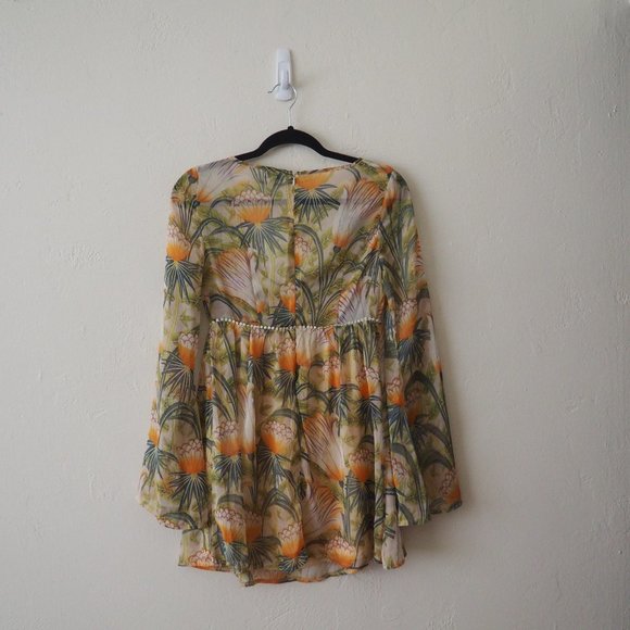 Tobi Since Last Wednesday Cream Floral Long Bell Sleeve Dress sz S - Picture 7 of 7